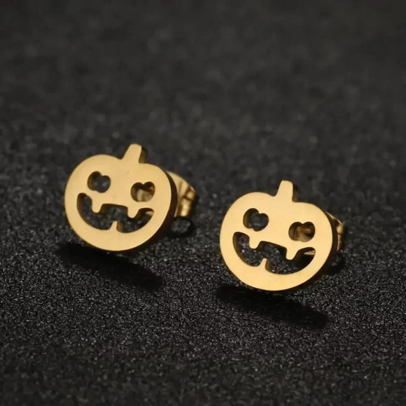Gold Pumpkin Stud Earrings - Picture 1 of 2